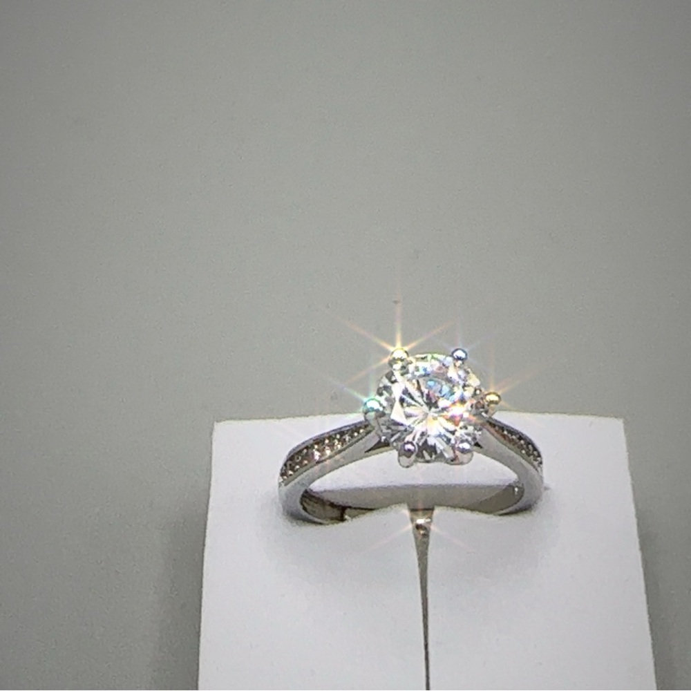 Silver Wedding Ring Diamond Simulant Adjustable New - Picture 8 of 15